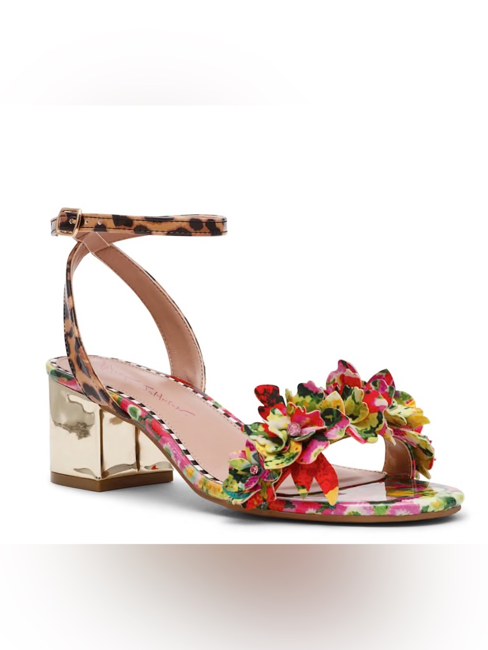 Betsey Johnson Malcom Floral 3D Flower Sandals Size 11 Rhinestone Block Heel